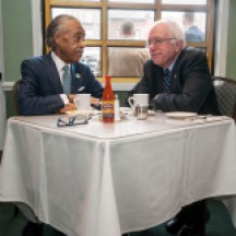 Reverend Al Sharpton having breakfast with Presidential candidate Bernie Sanders in Sylvia's Restaurant in Harlem, NYC.