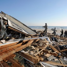 Members of the New York Cadet Response Team helping recover lost items for Hurricane Sandy victims, Rockaway, NY