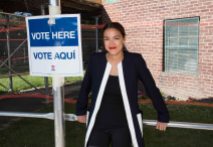 Alexandria Ocasio-Cortez, candidate running in Democratic primary against incumbent Rep. Joe Crowley, before voting this morning at 2059 McGraw Ave. Bronx NY